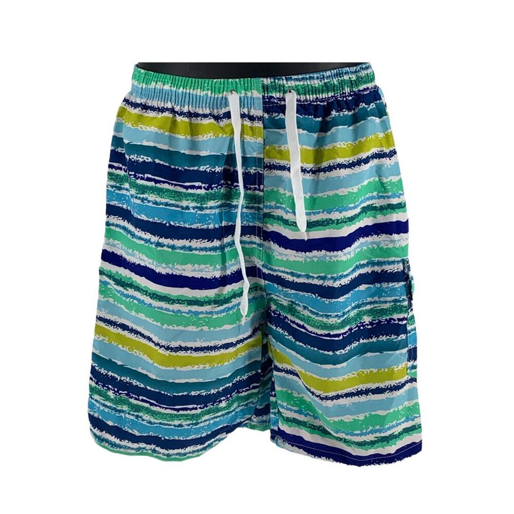 Comfort Fit Men's Three Pocket Knee Length Swim Trunks Seaside Stripe - Regular